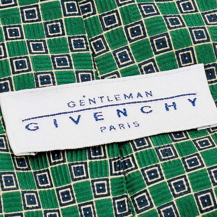 Pre Owned Givenchy Gentleman Green Geometric Printed Silk Traditional Tie