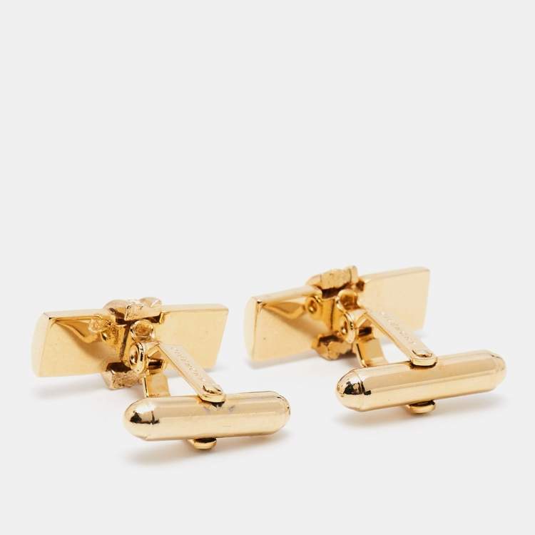 Pre Owned Givenchy Vintage Gold Tone Logo Bar Cufflinks