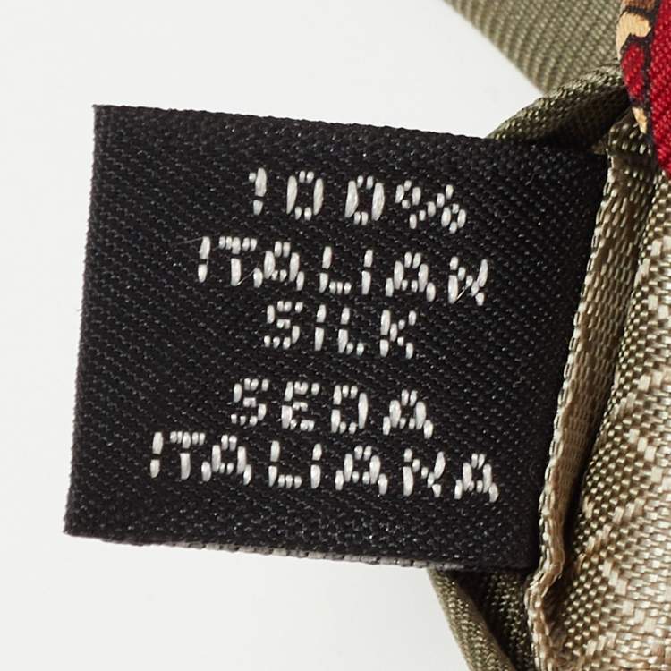 Pre Owned Givenchy Vintage Olive Green Check Motif Silk Tie
