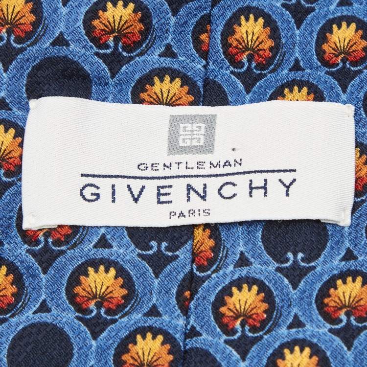 Pre Owned Givenchy Blue Floral Print Silk Tie