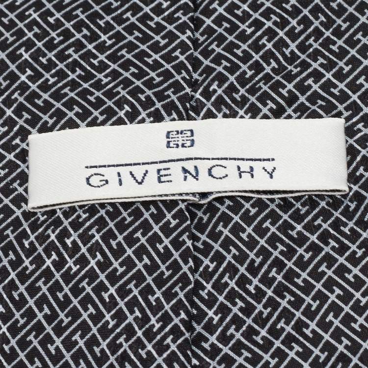 Pre Owned Givenchy Black Check Logo Pattern Silk Traditional Tie
