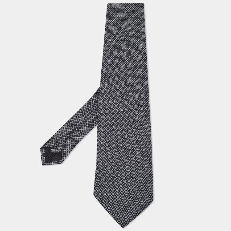 Pre Owned Givenchy Black Check Logo Pattern Silk Traditional Tie