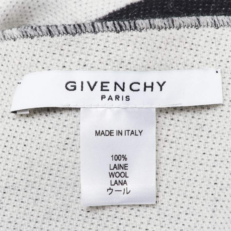 Pre Owned Givenchy White & Black Star Striped Wool Reversible Scarf