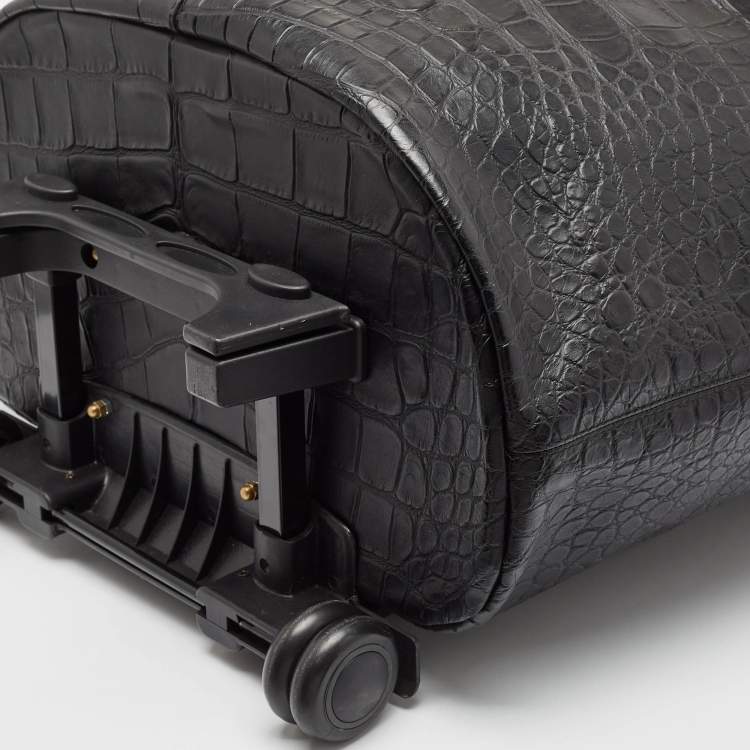 Pre Owned Givenchy Black Croc Embossed Leather Nightingale Trolley Luggage