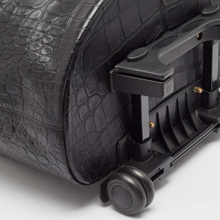 Pre Owned Givenchy Black Croc Embossed Leather Nightingale Trolley Luggage
