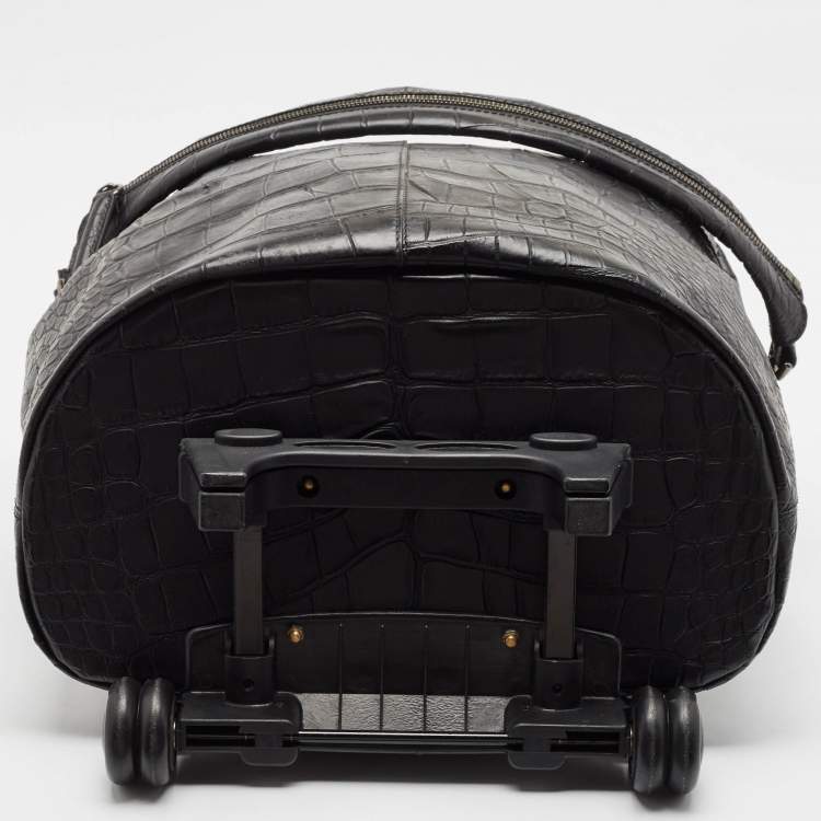Pre Owned Givenchy Black Croc Embossed Leather Nightingale Trolley Luggage