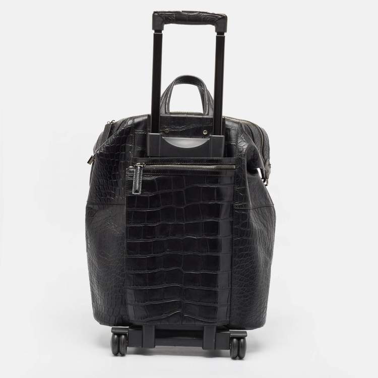 Pre Owned Givenchy Black Croc Embossed Leather Nightingale Trolley Luggage