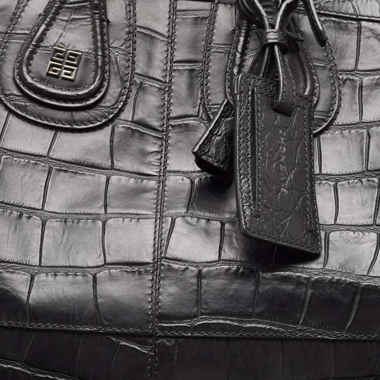 Pre Owned Givenchy Black Croc Embossed Leather Nightingale Trolley Luggage
