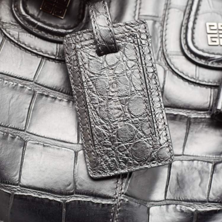 Pre Owned Givenchy Black Croc Embossed Leather Nightingale Trolley Luggage