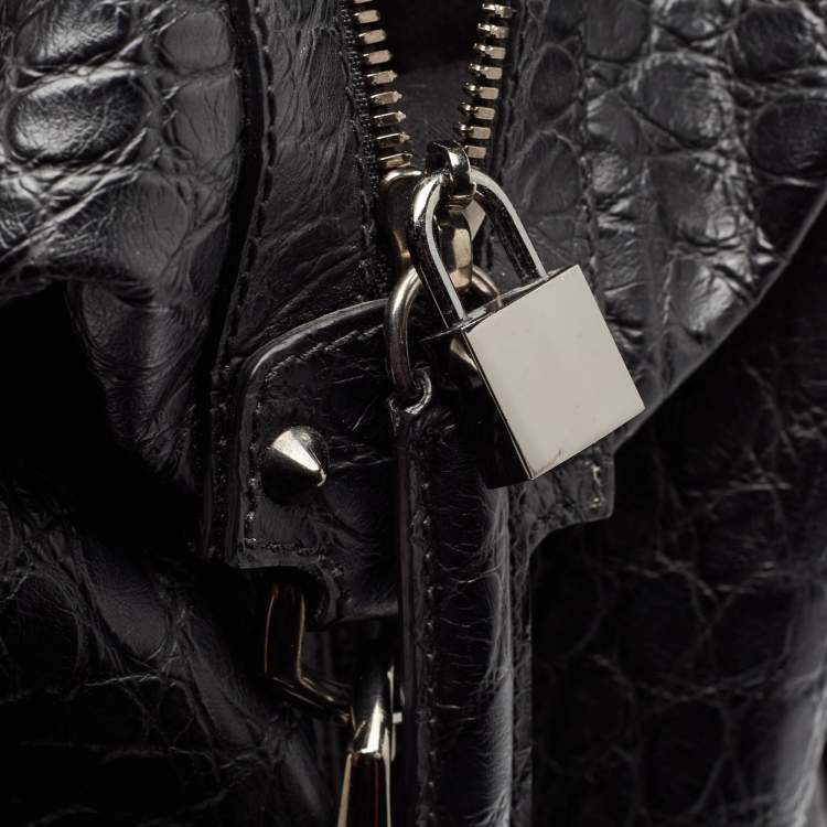 Pre Owned Givenchy Black Croc Embossed Leather Nightingale Trolley Luggage