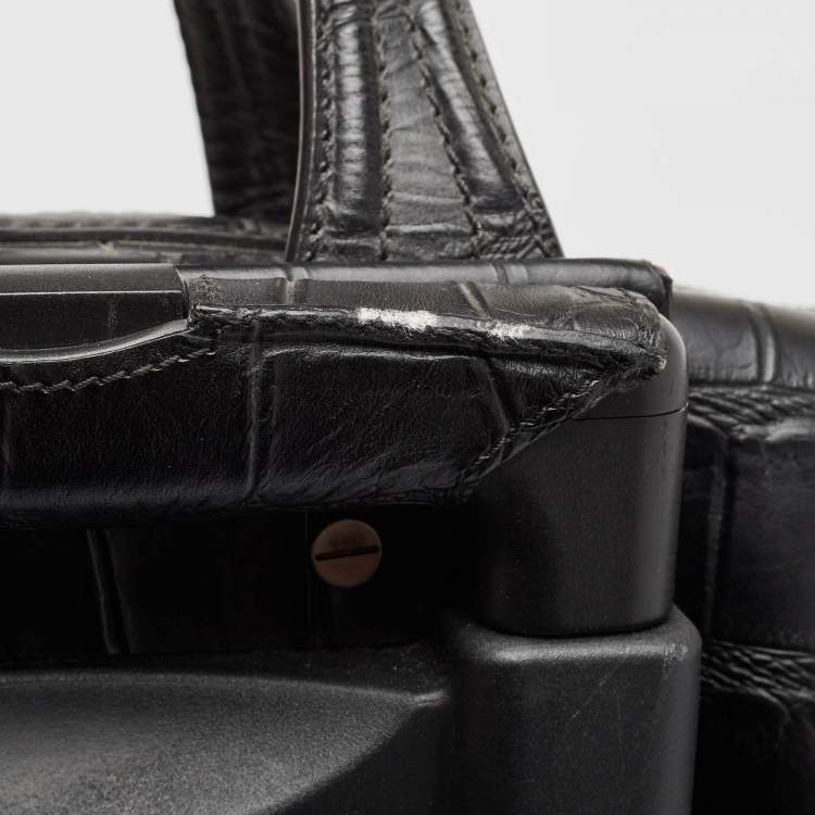 Pre Owned Givenchy Black Croc Embossed Leather Nightingale Trolley Luggage