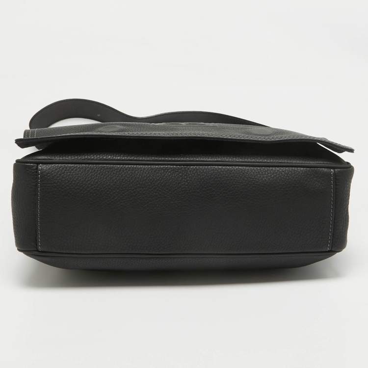 Pre Owned Givenchy Black Leather Logo Embossed Flap Messenger Bag