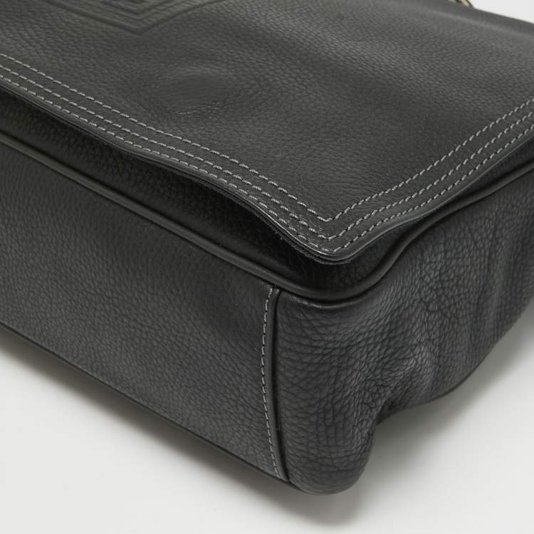 Pre Owned Givenchy Black Leather Logo Embossed Flap Messenger Bag