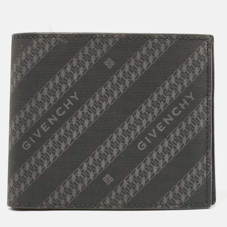 Pre Owned Givenchy Black Nylon Diagonal Logo Bifold Wallet