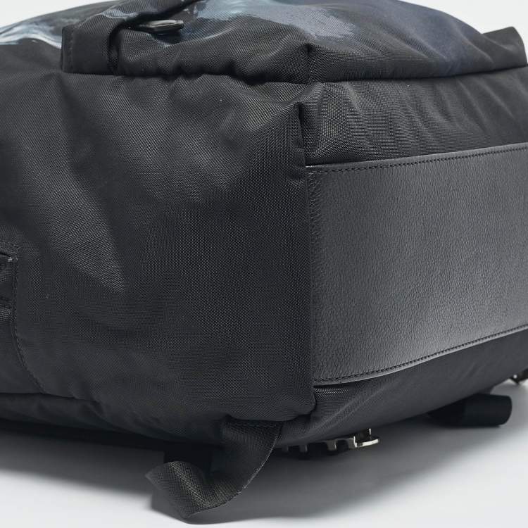 Pre Owned Givenchy Black Leather and Nylon Shark Print Backpack