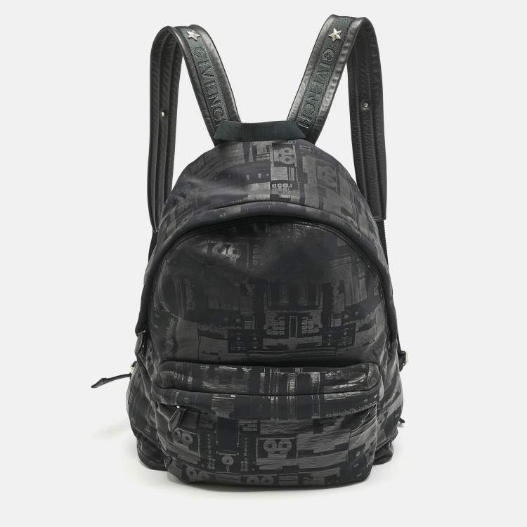 Pre Owned Givenchy Black Printed Padded Nylon Backpack