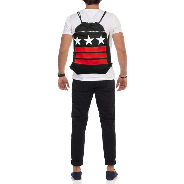 Pre Owned Givenchy Black Nylon Stars Stripes Drawstring Backpack
