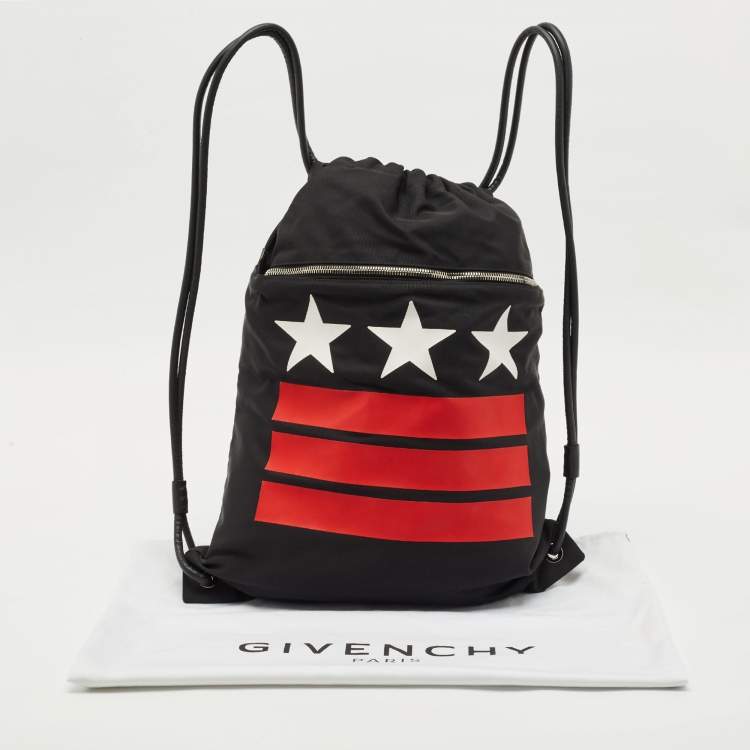 Pre Owned Givenchy Black Nylon Stars Stripes Drawstring Backpack