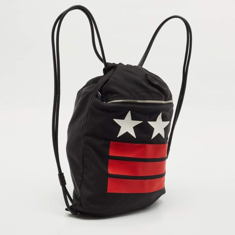 Pre Owned Givenchy Black Nylon Stars Stripes Drawstring Backpack