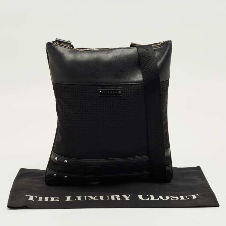 مملوكة مسبقًا Givenchy Black Monogram Fabric and Leather Flat Messenger Bag
