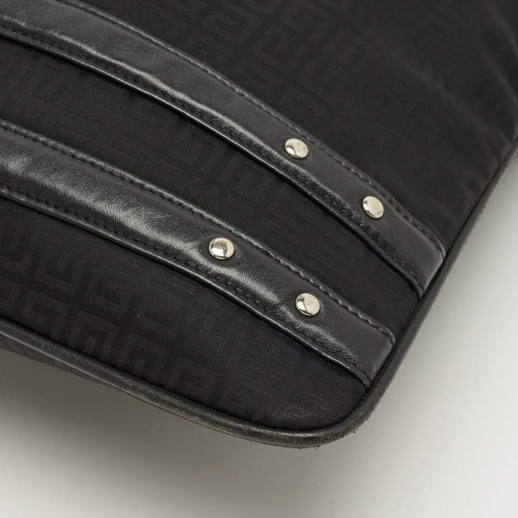 مملوكة مسبقًا Givenchy Black Monogram Fabric and Leather Flat Messenger Bag