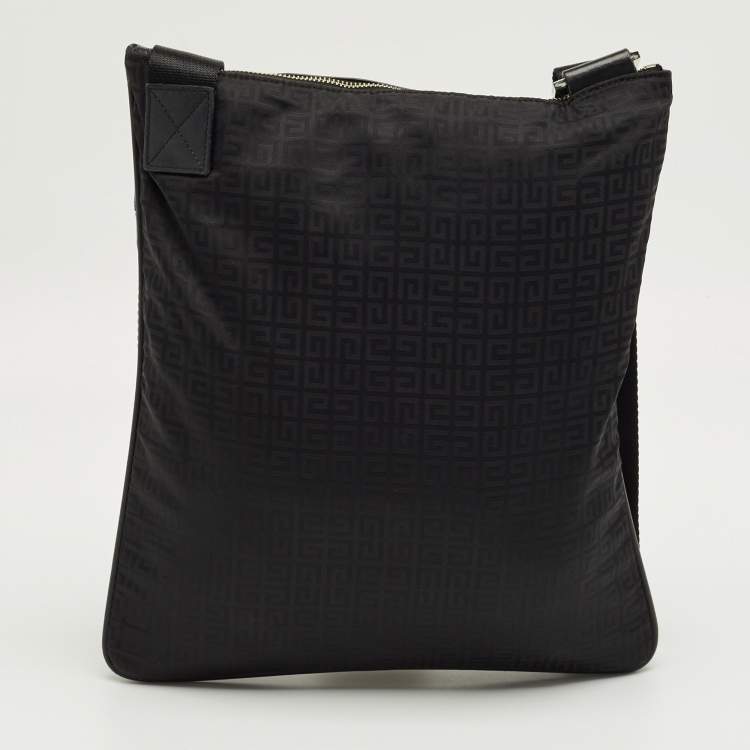 مملوكة مسبقًا Givenchy Black Monogram Fabric and Leather Flat Messenger Bag