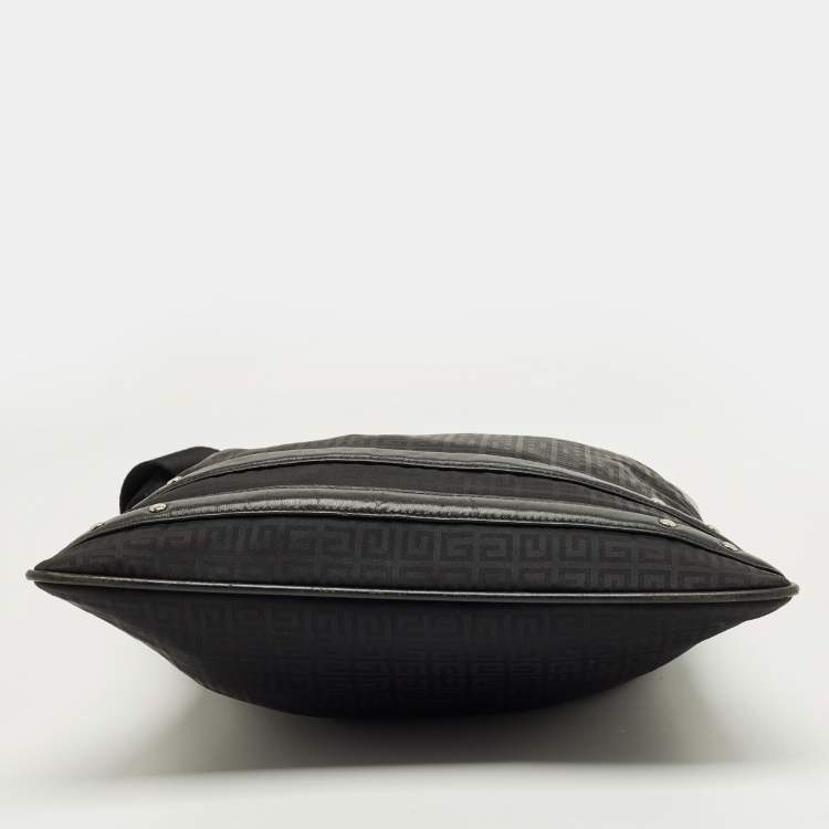 مملوكة مسبقًا Givenchy Black Monogram Fabric and Leather Flat Messenger Bag