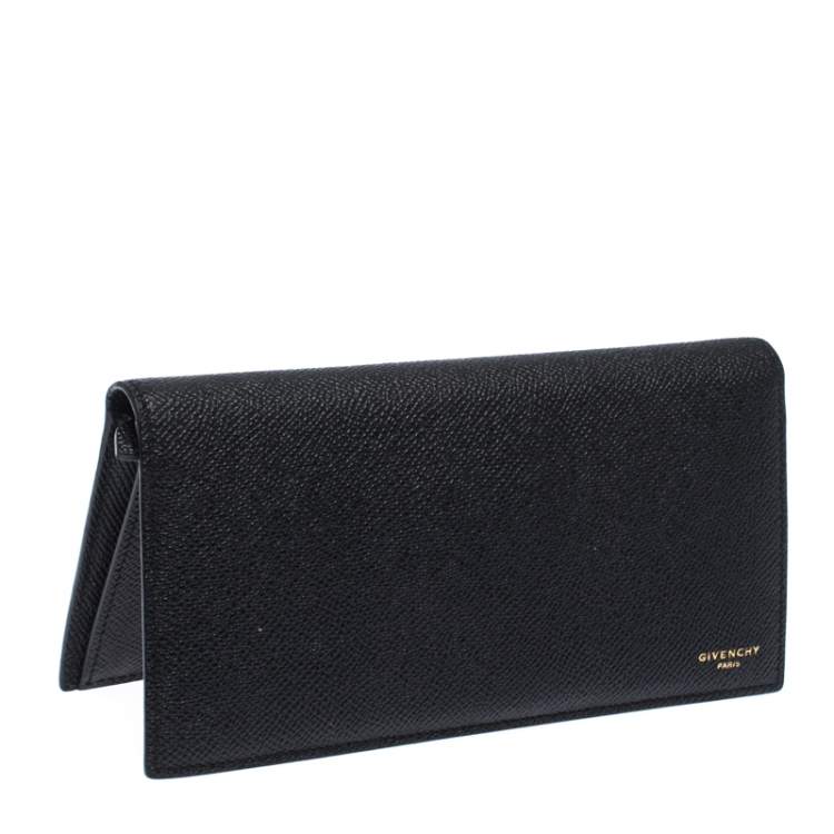 Pre Owned Givenchy Black Leather Bifold Flap Long Wallet