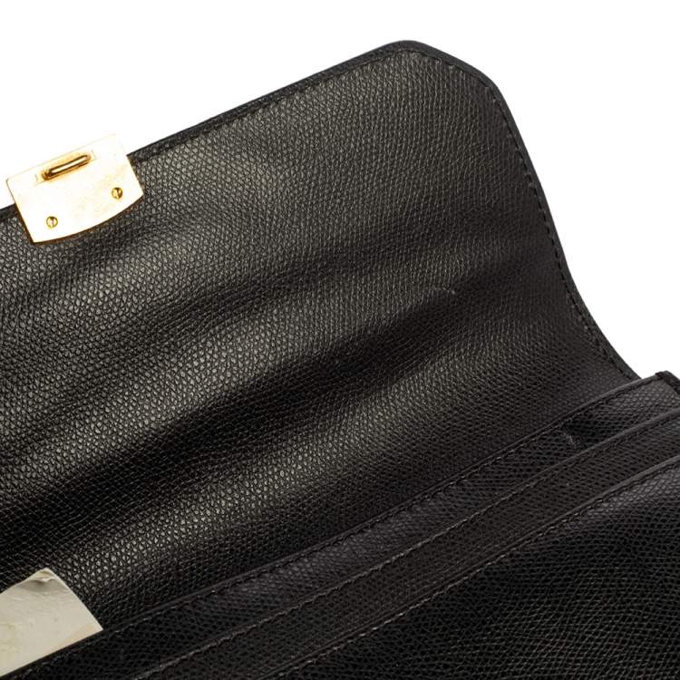 Pre Owned Givenchy Black Grained Leather Lock Flap Wristlet Clutch