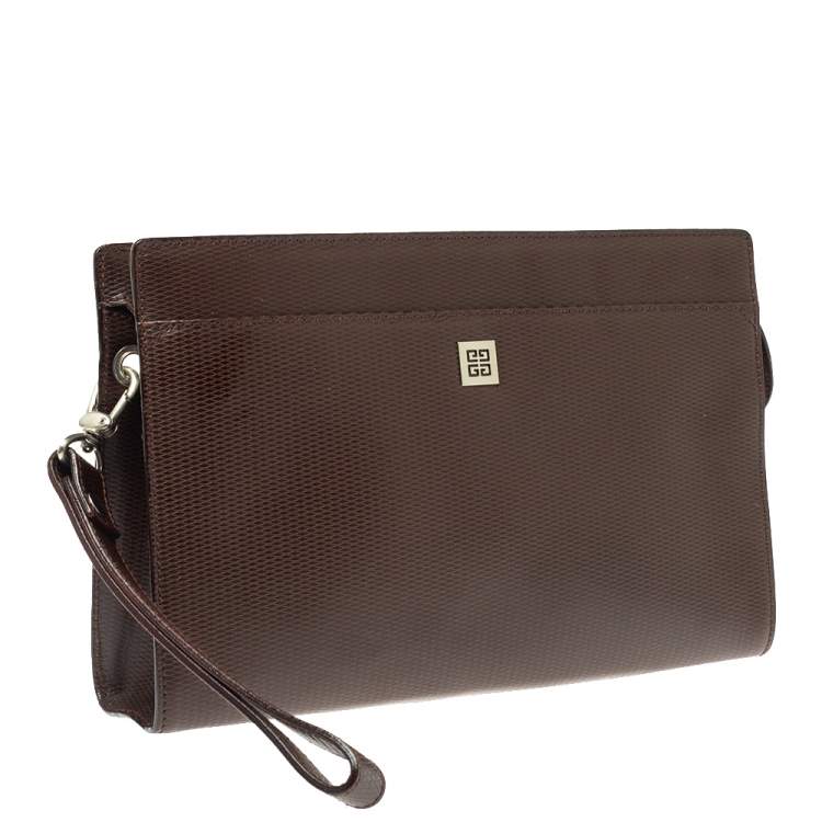Pre Owned Givenchy Dark Brown Leather Pocket Zip Wristlet Pouch