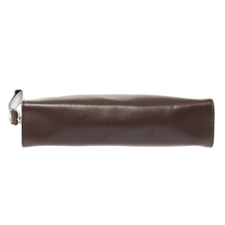 Pre Owned Givenchy Dark Brown Leather Pocket Zip Wristlet Pouch