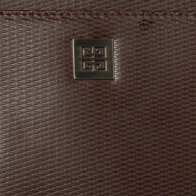 Pre Owned Givenchy Dark Brown Leather Pocket Zip Wristlet Pouch