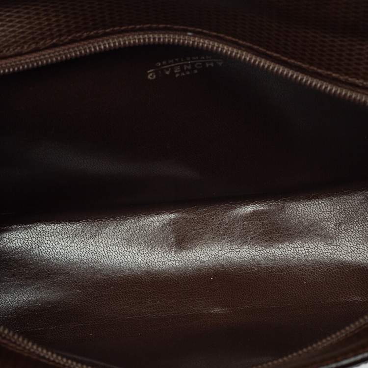 Pre Owned Givenchy Dark Brown Leather Pocket Zip Wristlet Pouch