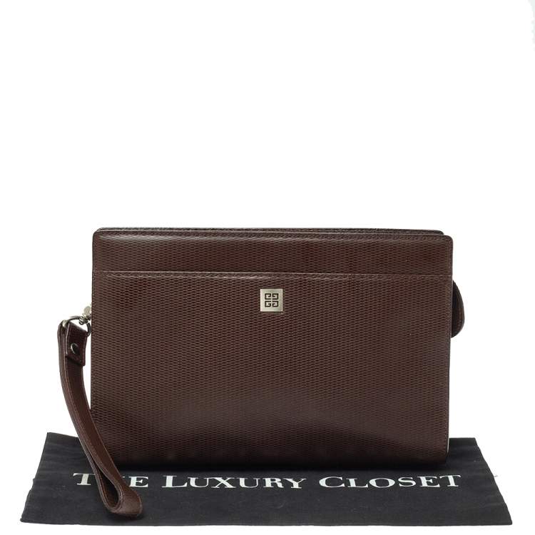 Pre Owned Givenchy Dark Brown Leather Pocket Zip Wristlet Pouch