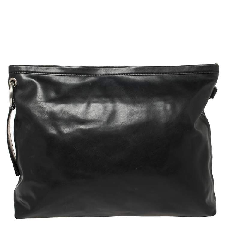 Pre Owned Givenchy Black Leather Logo Patch Messenger 