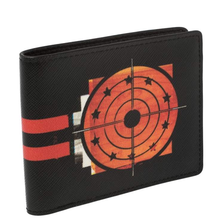 Pre Owned Givenchy Black Leather Dart Print Bomber Bifold Wallet