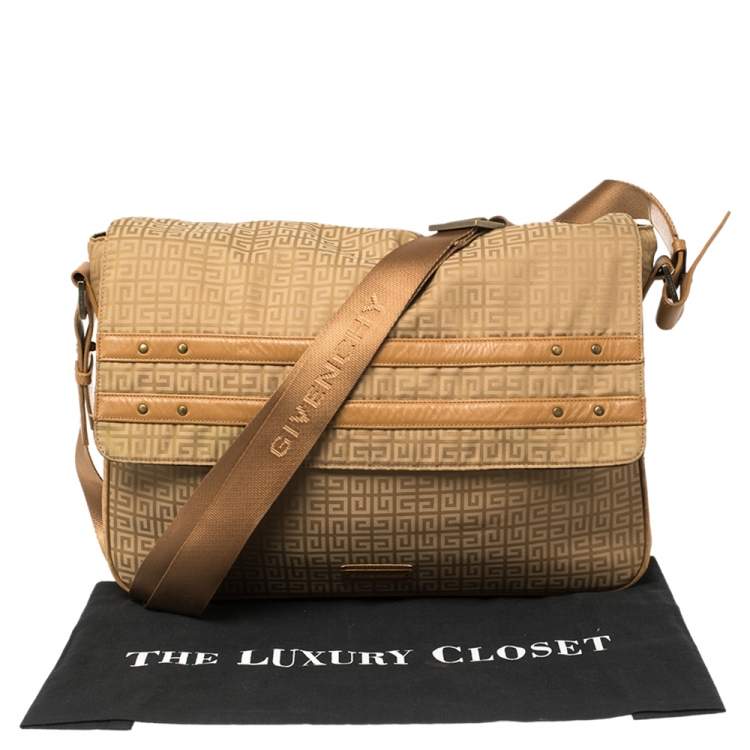 Pre Owned Givenchy Tan Signature Fabric and Leather Trim Messenger Bag