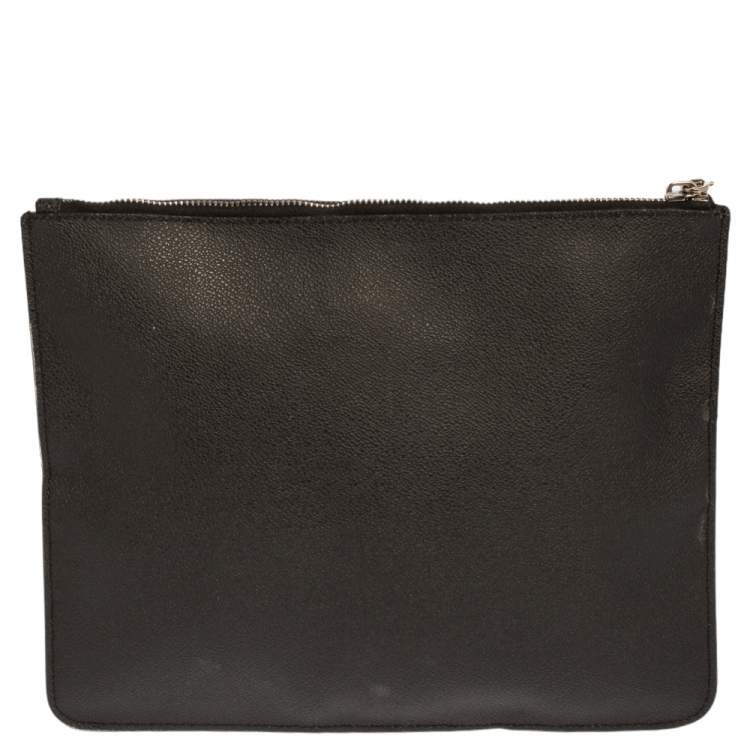 Pre Owned Givenchy Black Rottweiler Printed Leather Zip Pouch