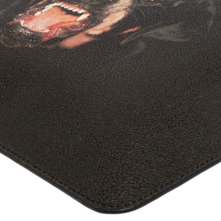 Pre Owned Givenchy Black Rottweiler Printed Leather Zip Pouch