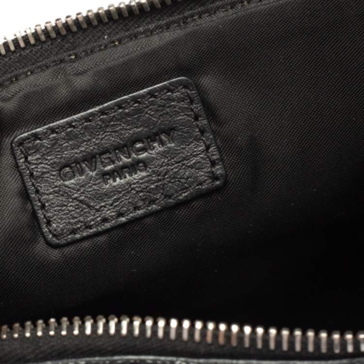 Pre Owned Givenchy Black Rottweiler Printed Leather Zip Pouch