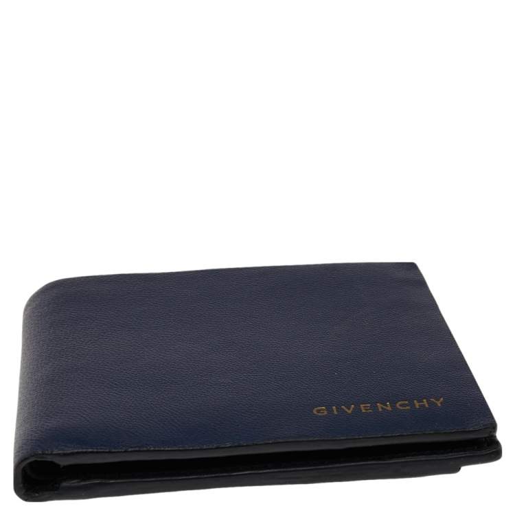 Pre Owned Givenchy Blue Leather Bi Fold Wallet