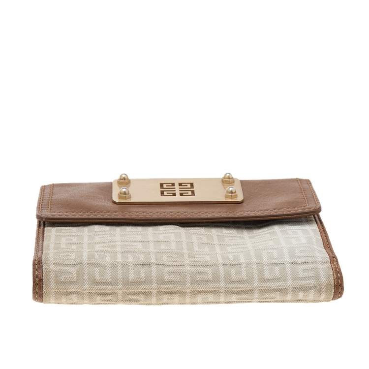 Pre Owned Givenchy Grey/Brown Canvas and Leather Trifold Wallet