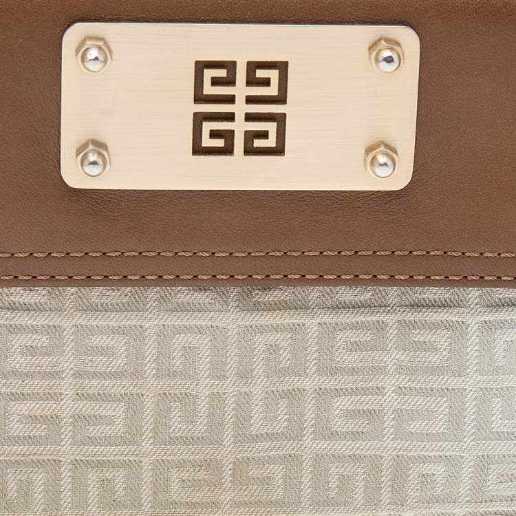 Pre Owned Givenchy Grey/Brown Canvas and Leather Trifold Wallet