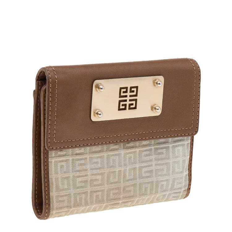 Pre Owned Givenchy Grey/Brown Canvas and Leather Trifold Wallet