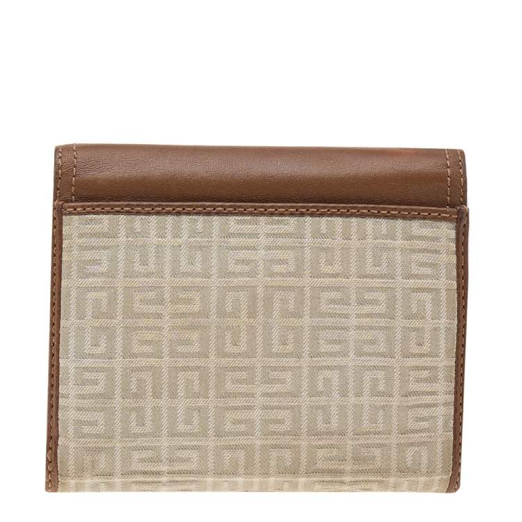Pre Owned Givenchy Grey/Brown Canvas and Leather Trifold Wallet