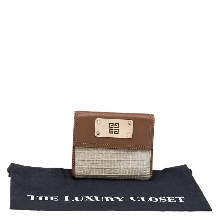 Pre Owned Givenchy Grey/Brown Canvas and Leather Trifold Wallet
