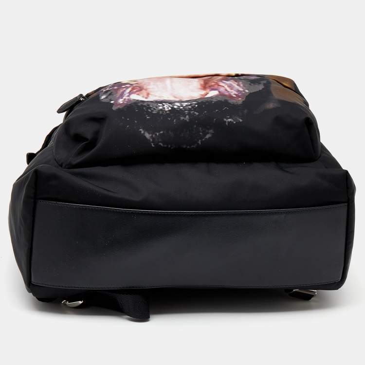Pre Owned Givenchy Black Rottweiler Nylon and Leather Backpack
