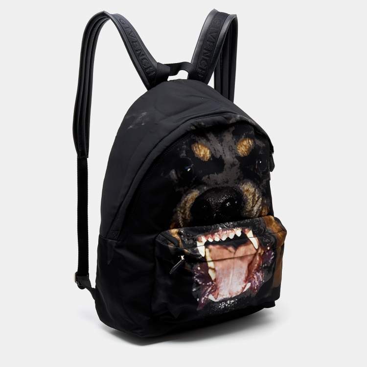 Pre Owned Givenchy Black Rottweiler Nylon and Leather Backpack