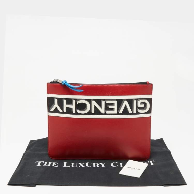 Pre Owned Givenchy Tri Color Leather Reverse Logo Flat Zip Pouch