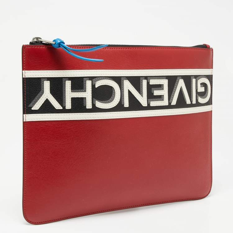 Pre Owned Givenchy Tri Color Leather Reverse Logo Flat Zip Pouch
